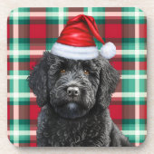 Winterthema Black Labradoodle Holiday Plaid Bier Onderzetter (Voorkant)