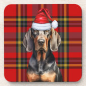 Winterthema Black Tan Coonhound Holiday Plaid Bier Onderzetter (Voorkant)