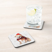 Winterthema Engelse Bulldog Wof Word Art Bier Onderzetter (Rechterzijde)