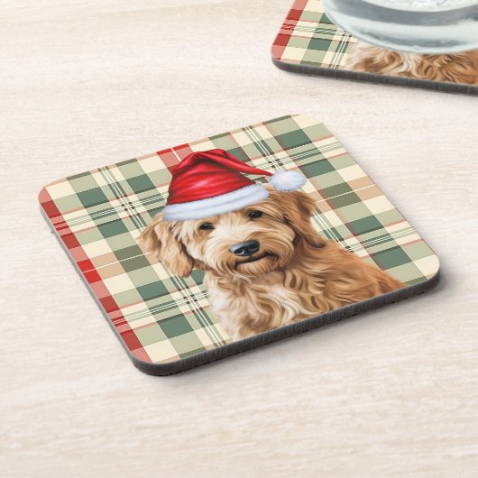Winterthema Goldendoodle Hond Vakantie Plaid Bier Onderzetter (Linkerzijde)
