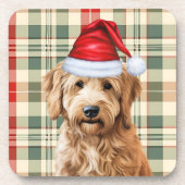 Winterthema Goldendoodle Hond Vakantie Plaid Bier Onderzetter (Voorkant)