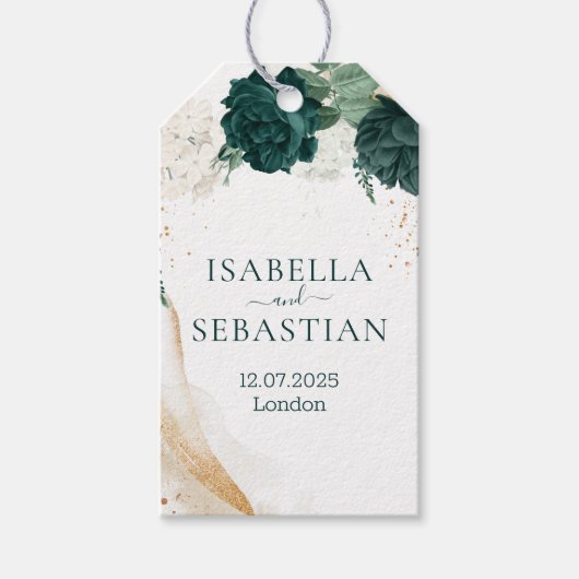 Winterthema groene rozen cadeaulabel (Voorkant)