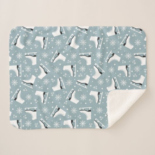 Winterthema met ijsblokjes met schaatsen sherpa deken (Voorkant (horizontaal))