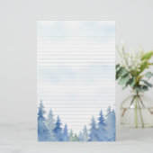 Winterthema pijnbomen omzoomd briefpapier (Staand voorkant)