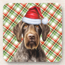 Winterthema Ruidharige Pointer Hond Kerst Plaid Bier Onderzetter