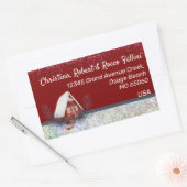 Winterthema sneeuwhuis op rood gebruik rechthoekige sticker (Envelop)