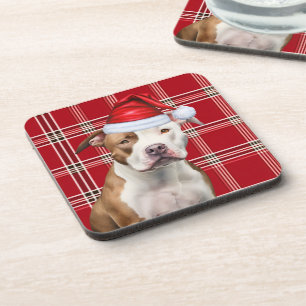 Winterthema Staffordshire Dog Red Holiday Plaid Bier Onderzetter