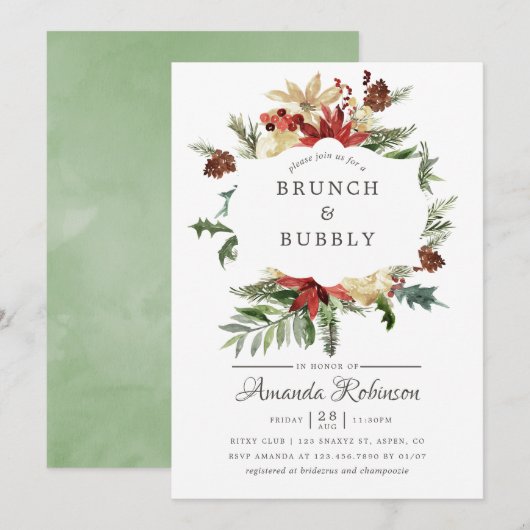 Wintertide Bos Kerst Brunch en Mousserende Wijn Kaart (Voorkant / Achterkant)