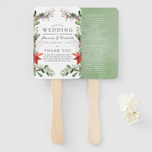 Wintertide Woodland - programma voor kerstbruiloft Handwaaier (Voorkant en achterkant)