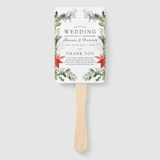 Wintertide Woodland - programma voor kerstbruiloft Handwaaier (Voorkant)