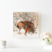 Wintertigers Vierkante Klok (Huis)