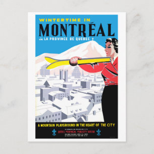 Wintertijd in Montreal, vrouw met ski-uitrusting Briefkaart