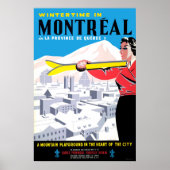 Wintertijd in Montreal, vrouw met skistoestellen Poster (Voorkant)