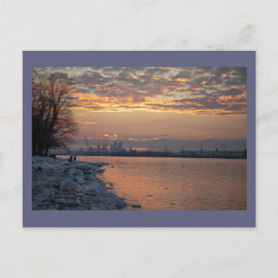 Wintertijd Rivier Zonsondergang Ansichtkaart Briefkaart