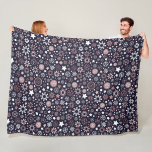 Wintertijd roze goud metallic sneeuwvlokken fleece deken