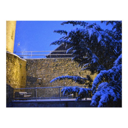 Wintertijd, sneeuw op de bomen foto afdruk (Voorkant)