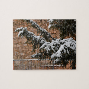 Wintertijd, sneeuw op de bomen legpuzzel