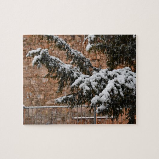 Wintertijd, sneeuw op de bomen legpuzzel (Horizontaal)