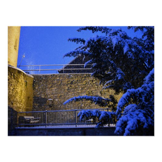 Wintertijd, sneeuw op de bomen perfect poster (Voorkant)