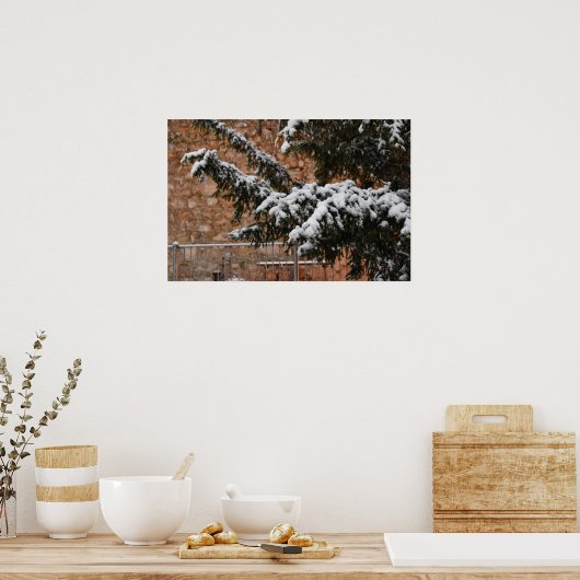 Wintertijd, sneeuw op de bomen poster (Keuken)