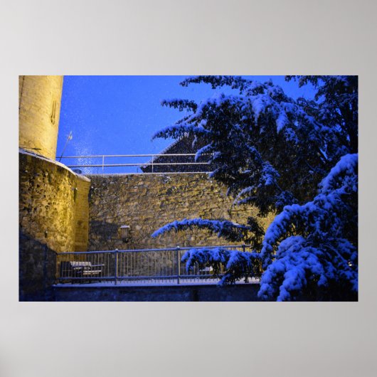 Wintertijd, sneeuw op de bomen poster (Voorkant)