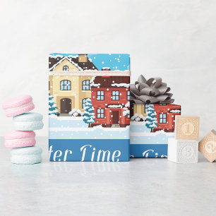 Wintertijd sneeuwen cadeaupapier