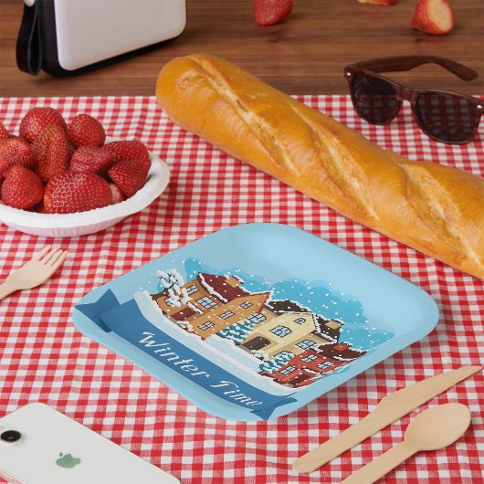 Wintertijd sneeuwen papieren bordje