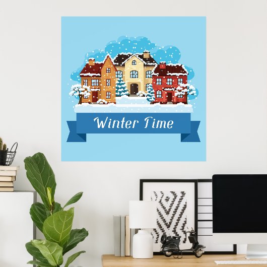 Wintertijd sneeuwen poster (Thuiskantoor)