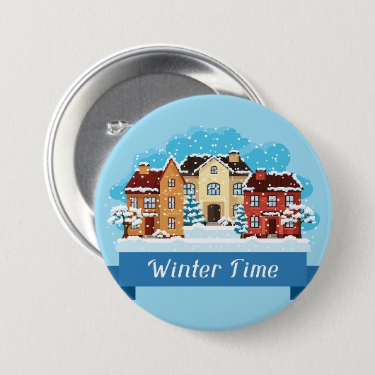 Wintertijd sneeuwen ronde button 7,6 cm (Voorkant /achterkant)