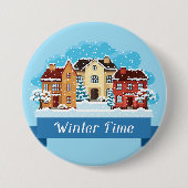 Wintertijd sneeuwen ronde button 7,6 cm (Voorkant)