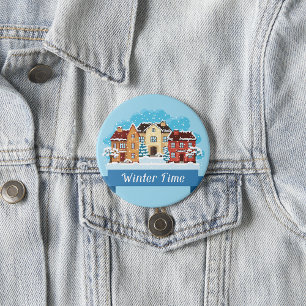 Wintertijd sneeuwen ronde button 7,6 cm