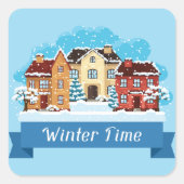 Wintertijd sneeuwen vierkante sticker (Voorkant)