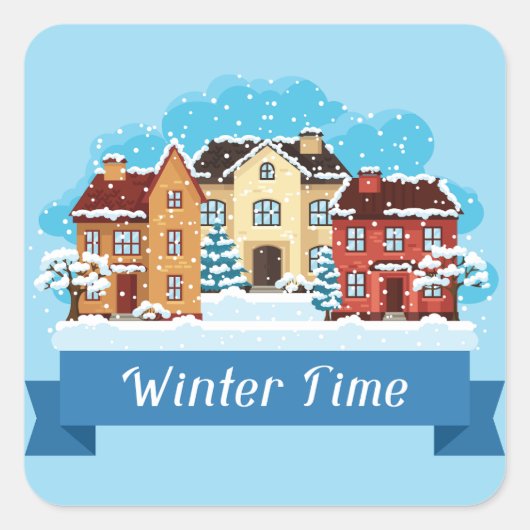 Wintertijd sneeuwen vierkante sticker (Voorkant)