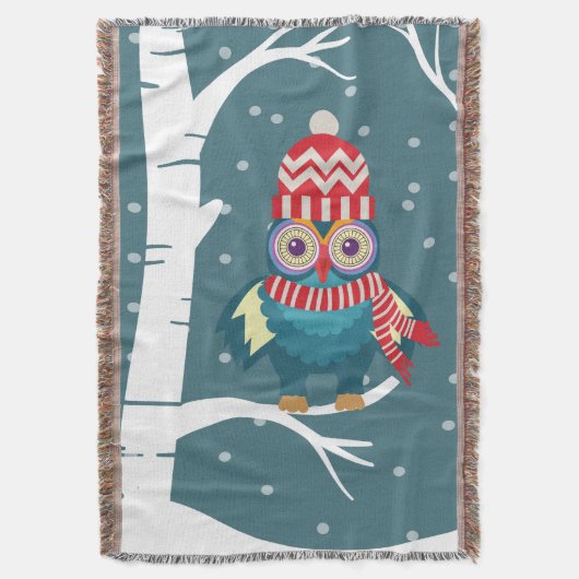 Wintertijd Uil Worpdeken Deken (Voorkant Verticaal)