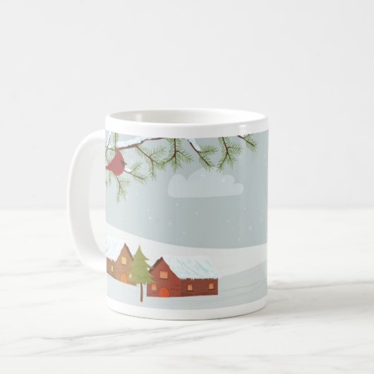 Wintertijdscène met Mok van rode vogels (Voorkant links)