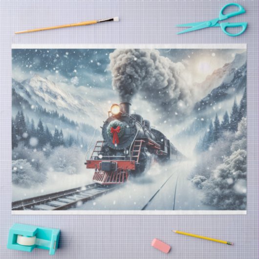 Wintertrein met kerstkrans Decoupage Tissuepapier (Craft)