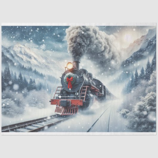 Wintertrein met kerstkrans Decoupage Tissuepapier (Voorkant)