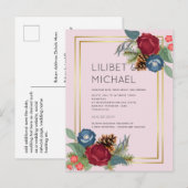 Wintertrouw burgundy tealblauw modern briefkaart (Voorkant / Achterkant)