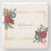 Wintertrouw burgundy turkooisblauw modern stenen onderzetter (Voorkant)