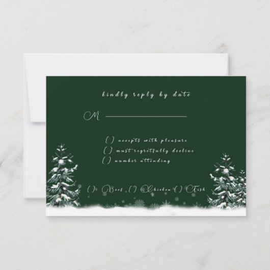Wintertrouw Dennenbomen Sneeuwvlokken RSVP Kaartje (Achterkant)