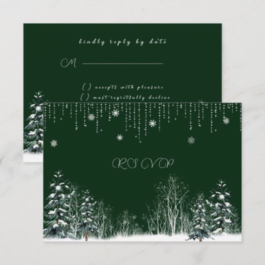 Wintertrouw Dennenbomen Sneeuwvlokken RSVP Kaartje (Voorkant / Achterkant)