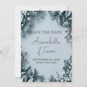 Wintertrouw met Bevroren Bloemen Save The Date