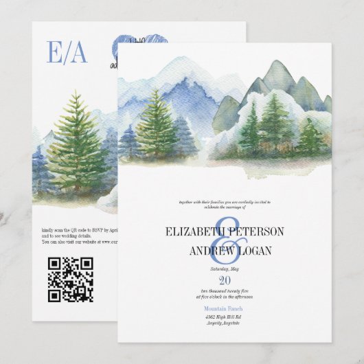 Wintertrouw | Rustieke Bergen | QR Code Kaart (Voorkant / Achterkant)