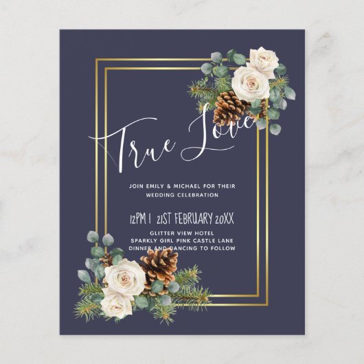 Wintertrouw Witte Rozen Goud Stofblauw (Voorkant)