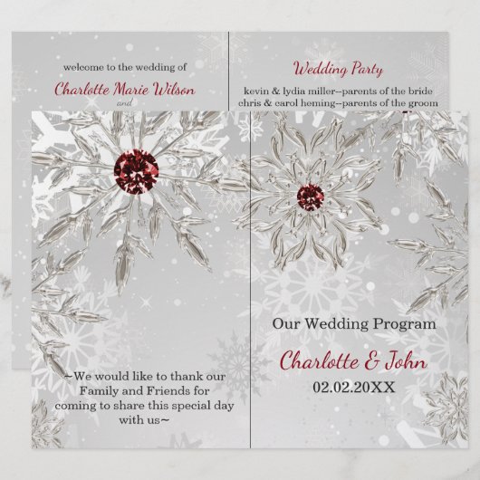 wintertrouwprogramma voor zilveren rode sneeuwvlok (Voorkant / Achterkant)