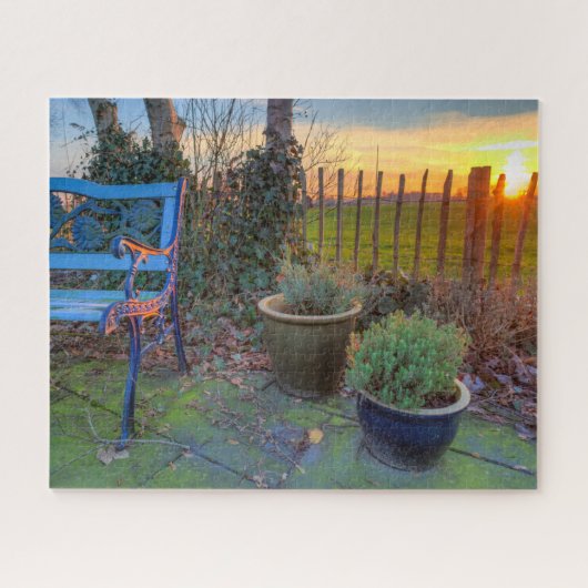 Wintertuin op zonsondergang legpuzzel (Horizontaal)