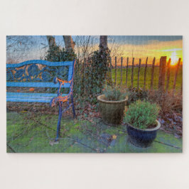 Wintertuin op zonsondergang legpuzzel