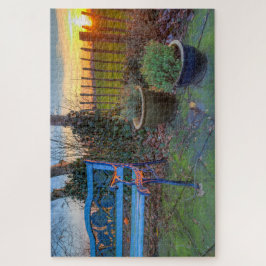 Wintertuin op zonsondergang legpuzzel