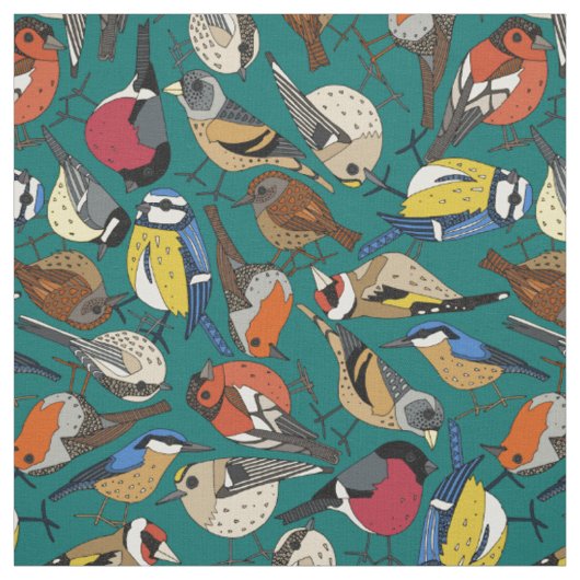 wintertuin vogels viridian stof (Swatch)