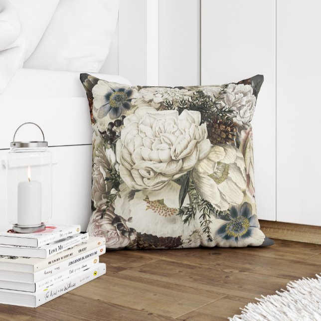 Wintertuin wit en grijs  botanisch kussen (Creator heeft geüpload)